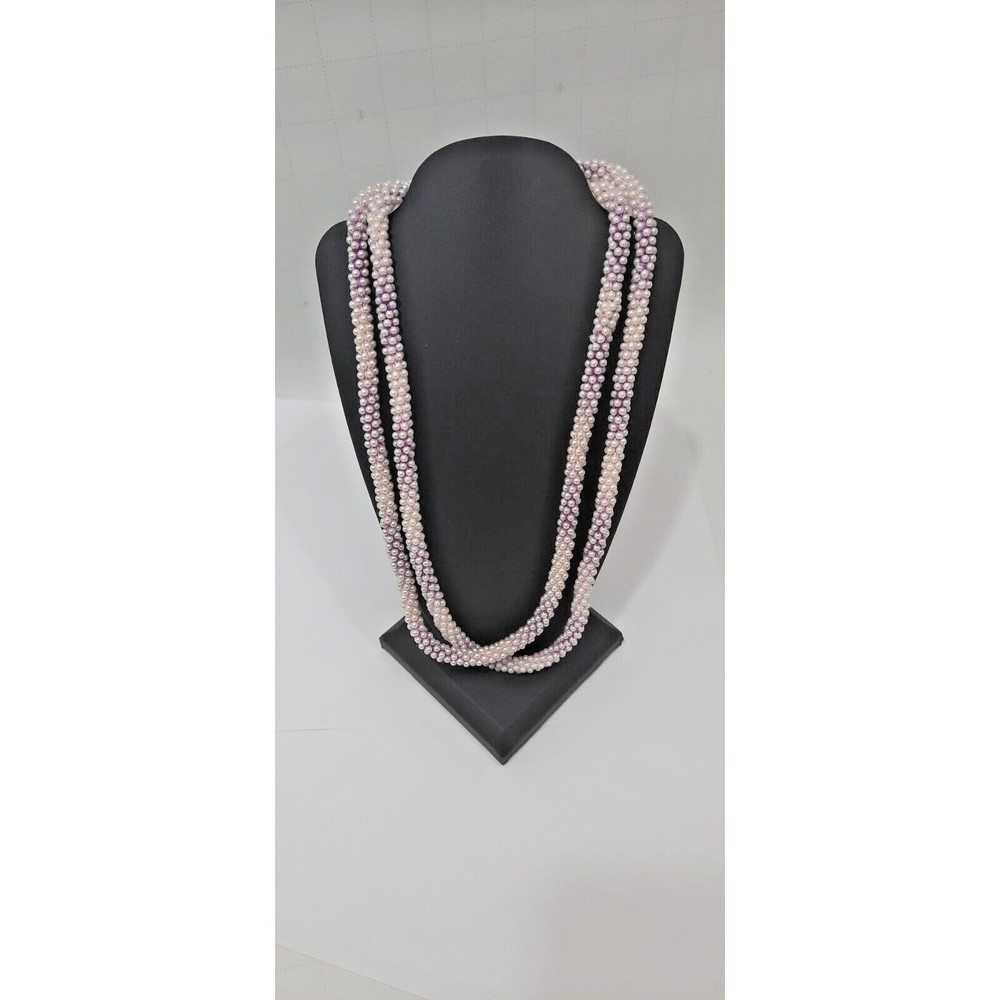 Vintage White Bead Faux Pearl  Necklace w/ purple and white threading